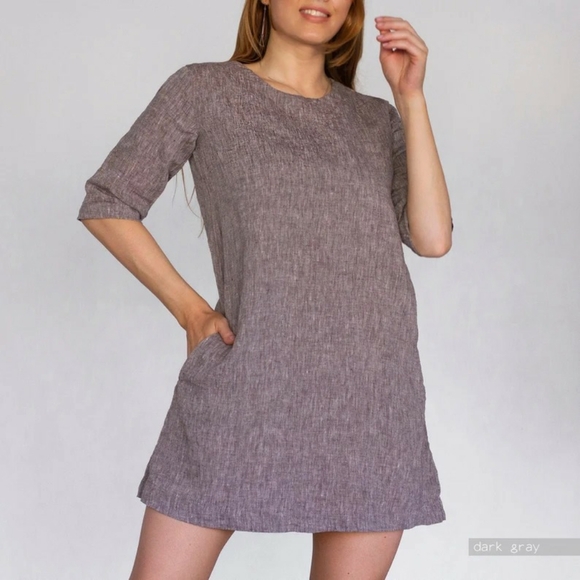 100% Linen forest green mini dress | size XL - Picture 2 of 7